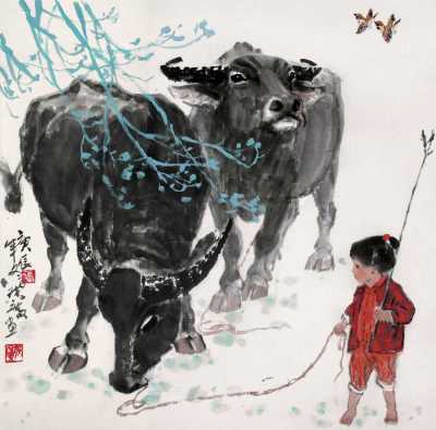 张广 2000年作 牧牛图 镜心